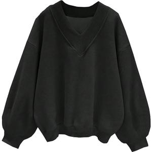 Hilinker Womens V Neck Oversized Sweatshirts Casual Drop Shoulder Long Sleeve Pullover Tops, Size: 3XL