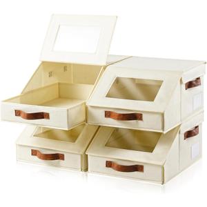 Amllas Closet Organizers and Storage, Stackable Closet Drawers, Fabric Closet Storage Bins, Foldable Linen Closet Organizer for Underwear, Clothes, Hat Storage,Wardrobe SpaceSaving