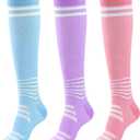 Compression Socks for Women - 15-20mmHg Plus Size Knee High Graduated Support (3 Pairs) - Breathable Striped Socks for Running, Athletics, Travel & Pregnancy