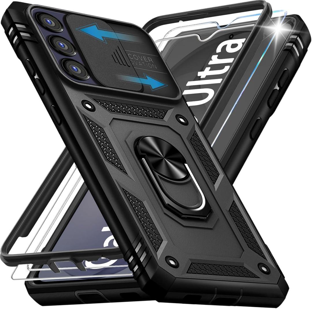 Case for Samsung Galaxy S26 Ultra Phone Cases with 2X Screen Protectors & Camera Cover,[Military Grade 20ft.] Shockproof/360 Magnetic Kickstand Protective Case for Galaxy S 26 Ultra 5G, Black
