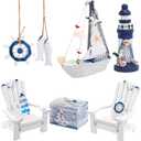 7 Pieces Wooden Box Wooden Lighthouse Mini Sailboat Anchor Fish Hanging Starfish Model Spring Summer Easter Tree Ornament Decoration Aquarium Decor Landscape Tank Ornament Office Mini Garden Landscape