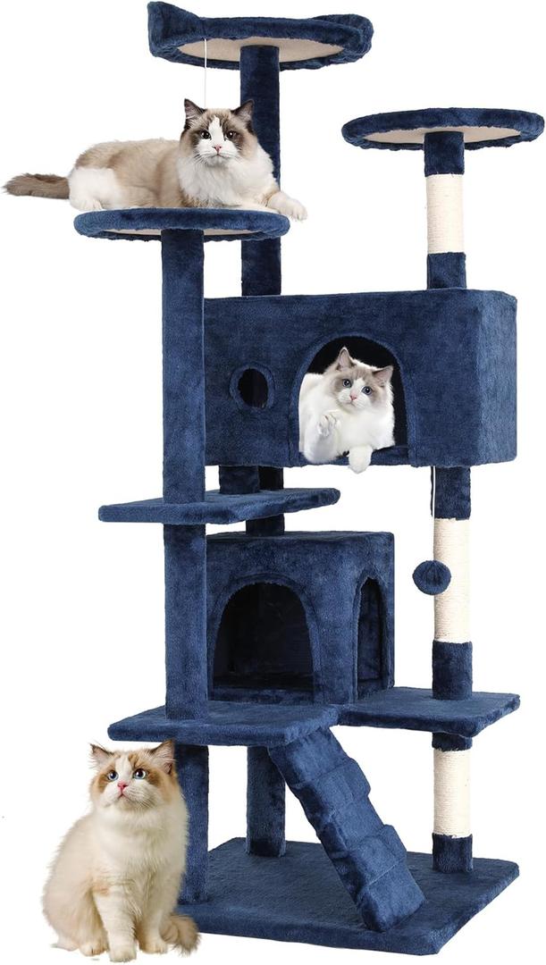 FDW Cat Tree 54in Cat Tower Multi-Level Durable Cat Scratching Post & Cozy Fun Cat Jumping Platform Space Saving Cat Condo Pet Play House for Indoor Cats,Dark Blue FDW Cat Tree 54in Cat Tower Multi-Level Durable Cat Scratching Post & Cozy Fun Cat Jumping Platform Space Saving Cat Condo Pet Play House for Indoor Cats,Dark Blue