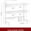 Sakugi Dish Drying Rack - Over The Sink Dish Drainer Drying Rack with Utensil & Knife Holder, Hooks, Stainless Steel Kitchen Organizers and Storage Solution, 11.8" D x 31.5"~39.0''W x 30" H, White
