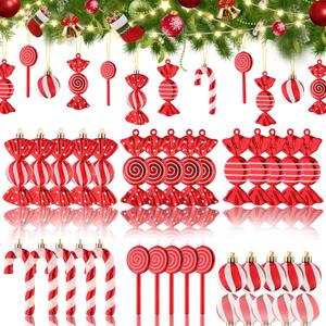 Lanpn 30 Pcs 4.5" Candy Cane Christmas Decorations, Peppermint Candies Xmas Tree Ornaments, Mini Red White Lollipop Candy Canes, Plastic Crutch Pendant Hanging Decor Candyland Holiday Indoor Outdoor