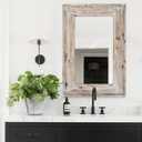 36 X 24 inch Wall Mount Wood Frame Bathroom Vanity Mirror Rustic Horizontal/Vertical Rectangle Mirror for Over Sink, Bedroom, Farmhouse Home Decor (Distressed White)