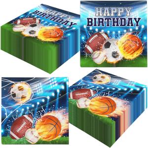 40Pcs Sports Napkins Paper Sports Birthday Party Decorations, Sports Birthday Napkins All Star Napkin Football Baseball Basketball Soccer Napkin Sports Themed Party Decorations