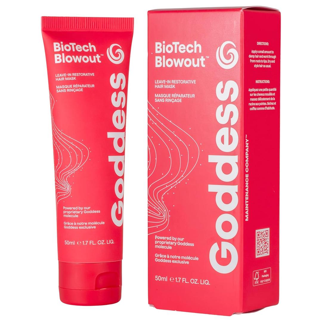 Biotech Blowout Leave-In Restorative Hair Mask 1.7 Fl Oz, Style & Heat Protectant (up to 450F), 8-Hour Style, Frizz Control, for Damage Heat, Bleach, Colour & Chemical Stress, by Goddess Maintenance