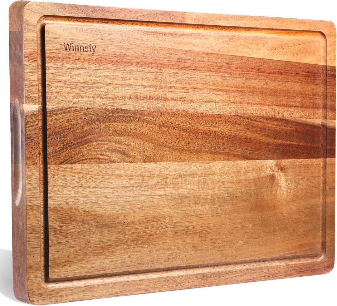 Wood Cutting Boards for Kitchen, 17 x 12 Inch Acacia Wooden Cutting Board, Winnsty Large Wood Chopping Board with Juice Groove and Handles Heavy Duty Charcuterie Board (Large)