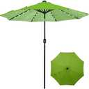 Backyard Expressions 9ft Solar Patio Umbrella with 32 LED Lights - Green Floral – Outdoor Market Umbrella with Tilt & Crank, Solar-Powered Lighting