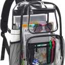 Heavy Duty Clear Backpack For Kids Women Men Boys Girls, 17 Inch Large See Through Backpack, 360 3M Reflective Strips Clear Bookbag, Transparent Bag For School College Sport Work Travel, Black