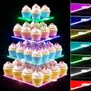 weddingwish 4 Tier LED Cupcake Stand, Clear Acrylic Cupcake Tower with Rechargeable Light, Cupcake Holder for 50 Cupcakes, Cupcake Dessert Display Stand for Parties, Weddings, Birthdays, Baby Shower