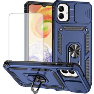 Yodueiv for Galaxy A05 Case, Samsung A05 SM-A055F Case with Tempered Glass Screen Protector and Slide Camera Cover, Magnetic Ring Car Mount Holder Protective Cover for Samsung Galaxy A05 Blue