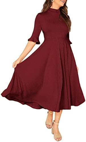 Verdusa Women's Ruffle Half Sleeve A Line Fall Dresses Elegant Fit and Flare Midi Dress XL Wine Red