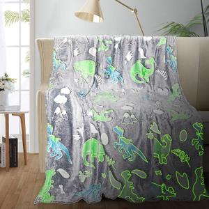 Personalized Dinosaur Glow in The Dark Kids Throw Blanket, 30"x40", Multicolor