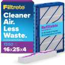 Filtrete 16x25x4 Refillable Air Filter Starter Kit, MPR 1550, MERV 12, 1 Reusable Air Filter Frame & 2 Air Filters, Fits Honeywell & Lennox, Allergen Bacteria & Virus, actual size 15.88 x 24.62 x 4.25