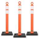 BATTIFE 3 Pack 42 Inch Orange Traffic Delineator Posts with Reflective Collars and Base, Safety Cones for Construction Zones and Driving Practice