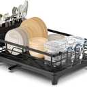 Pukomc Dish Drying Rack, Stainless Steel Iron Dish drainers for Kitchen Counter with Cutlery & Cup Holders,Over The Sink Dish Drying Rack,Large,Black