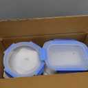 Amazon Basics Glass Food Storage Containers, Leak Proof, Oven Safe, Easy to Clean, Stain Resistant, Set of 7, 14 Pieces Including Lids, BPA-Free, Clear with Blue Silicone Ring