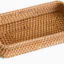 Small Rattan Serving Tray, Woven Rectangle Traykey Bowl for entryway, Natural Wicker Trays Key Bowl Decorative Baskets for Coffee Table, Kitchen, Bathroom