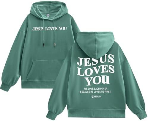 Weetiotio Christian Jesus Loves You Hoodies for Teen Religious Faith Sweatshirts Bible Verse Graphic Youth Thin Hoodies, S
