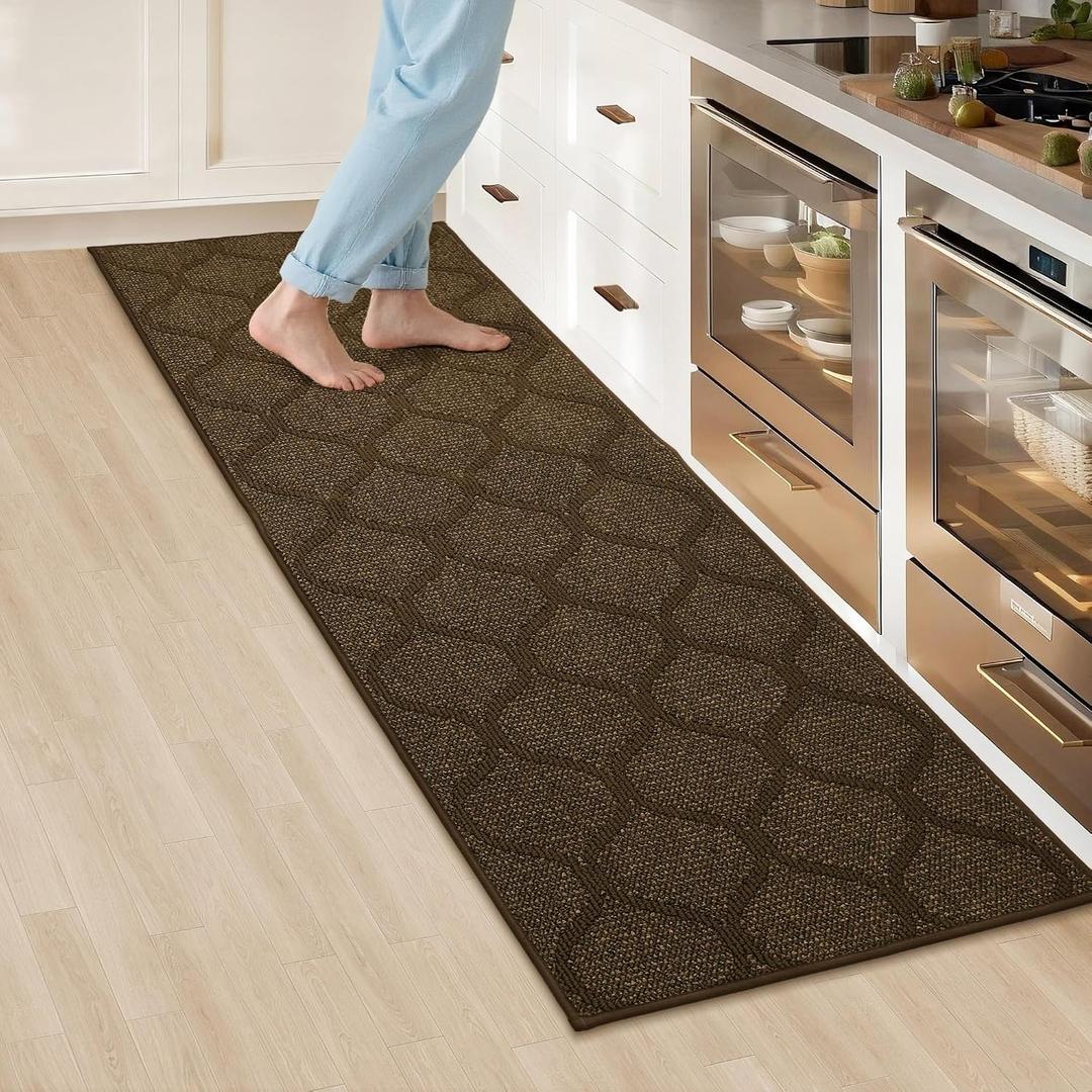 COSY HOMEER Kitchen Rug Non Slip Washable 24"x71", Absorbent Kitchen Mats for Floor, Runner Rugs for Kitchen Floor, 100% Polypropylene Kitchen Sink Rug (Brown)