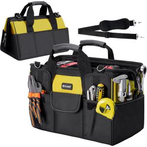 TICONN Heavy Duty Tool Bag with Multi-Pockets, Portable Tool Box Organizer Storage Bag, with Adjustable Shoulder Strap and Ergonomic Handle (Yellow, 12" Standard Base)