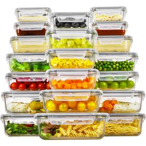 Vtopmart 20Pack Glass Food Storage Containers with Lids, Meal Prep Containers, Airtight Lunch Containers Bento Boxes with Snap Locking Lids, for Microwave, Oven, Freezer and Dishwasher