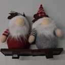 2 Pack Christmas Gnome Stocking Holders, 11 Inches Plush Elk Gnomes Figurines Hanging Hooks for Stockings, Metal Stocking Hangers for Fireplace, Mantle, Shelves Christmas Decorations