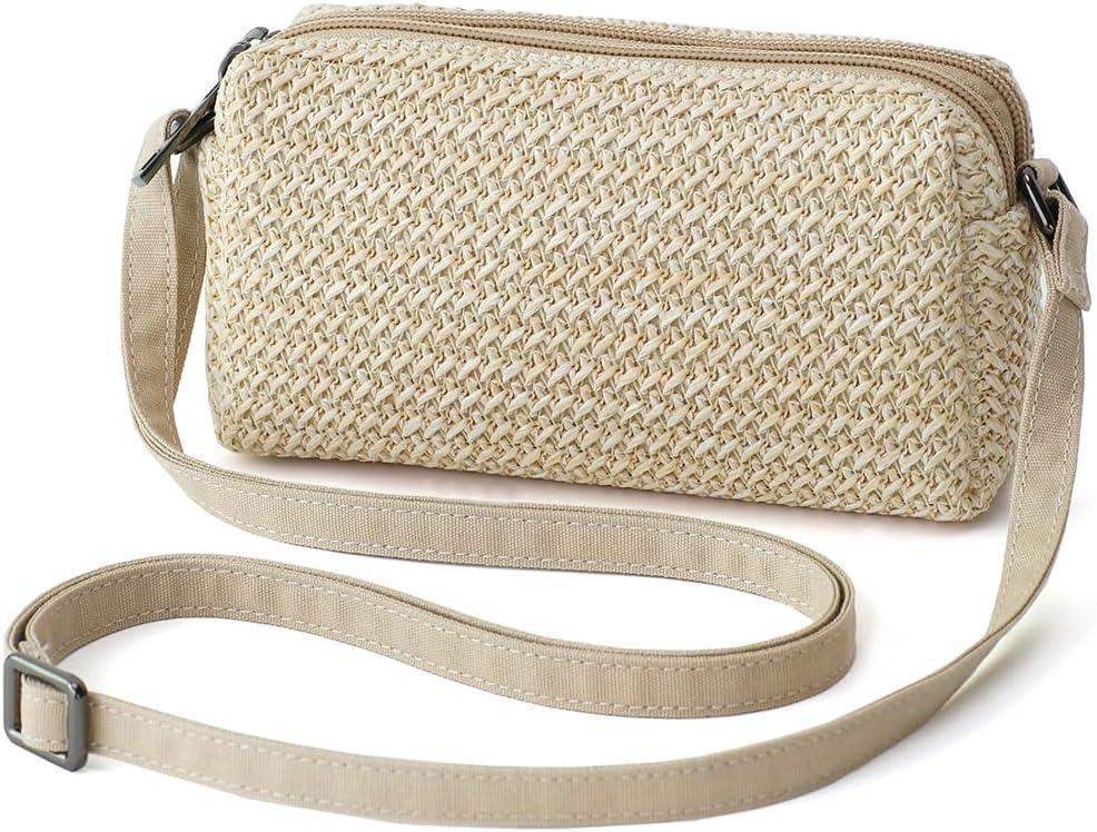 Small Crossbody Bag for Women (Straw-off-white-horiz)