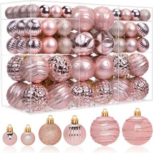 100ct Christmas Ball Ornaments Set, Rose Gold Xmas Tree Decoration, Shatterproof Decorative Hanging Balls with Loop for Christmas Party Holiday Wreath Garland Home Decor