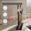 FINDKING Magnetic Knife Block, Double-Sided Knife Holder with Strong Magnets, Acacia Wood and Black White Resin, Countertop Kitchen Knife Storage Stand (12 10 Inches, Without Knives)