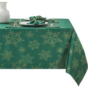 Rectangle Fancy Metallic Sparkling Snowflake Christmas Fabric Table Cloth red Hunter Gold Navy White Silver No-Iron Soil Resistant Woven Holiday Table Cover(Hunter Gold/60x104Inch)