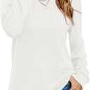 Women Long Sleeve Shirts Casual Tops Dressy Blouses Fashion Pleated Tunic (X-Large, White)