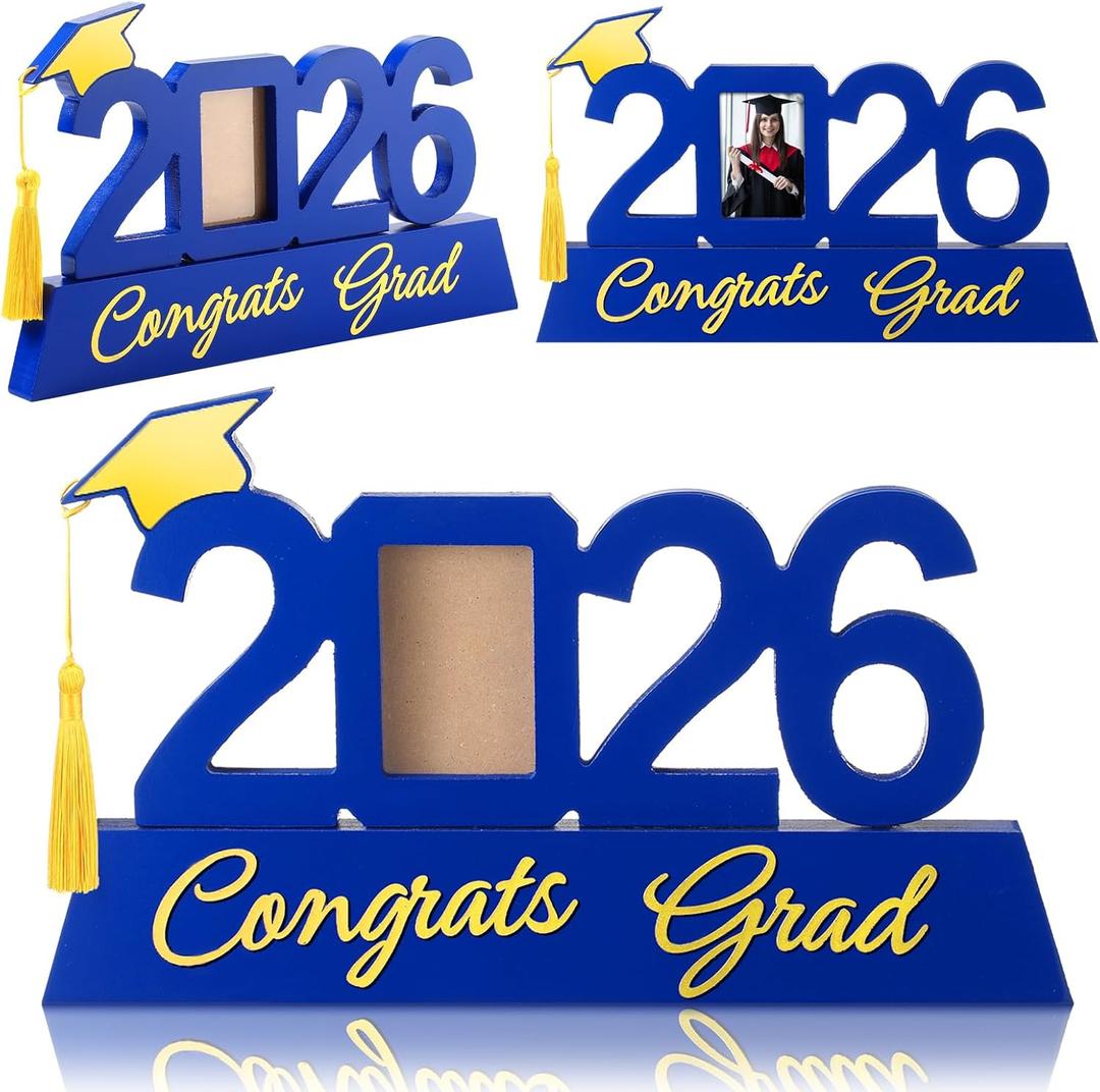 Leinuosen 1 Pcs Graduation Gift for Wooden Picture Frame with Tassel Holder Photo Tabletop Display for College High School Graduate(2026,Blue)