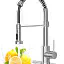 Brushed Nickel Kitchen Faucet with Pull Down Sprayer, Stainless Steel Spring Commercial Kitchen Sink Faucet with 10-Inch Deck,1 or 3 Hole Installation for Farmhouse, RV Camper, Laundry & Utility Sink