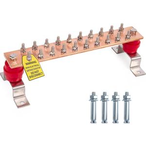 10" Copper Ground Bar Kit,900A Grounding Busbar Bar with UL Recognized SM40 Insulators Rated Uimp up to 7.4KV
