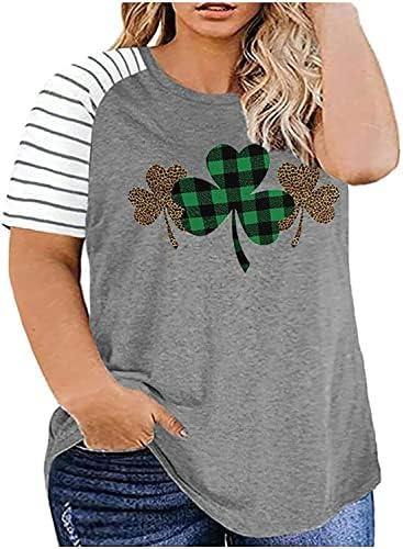 Plus Size St. Patrick's Day T-Shirt Women Cute Gnomes Shamrock Printed Shirt Tops Short Sleeve Casual Graphic Tees
