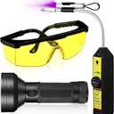 Ac Leak Detector Kit Tool Wjl-6000 Refrigerant Leak Detector with 68 LED UV Flashlight and Yellow UV Protective Glasses for HVAC Air Conditioner R22 R410a R134a(Yellow)
