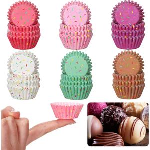 Funtery 600 Count Icing Design Mini Cupcake Liner Baking Cups Paper Small Candy Cups Making Supplies Baking Cupcake Liner Holiday Muffin Chocolate Making Wrappers Supplies Candy Paper(Colorful)