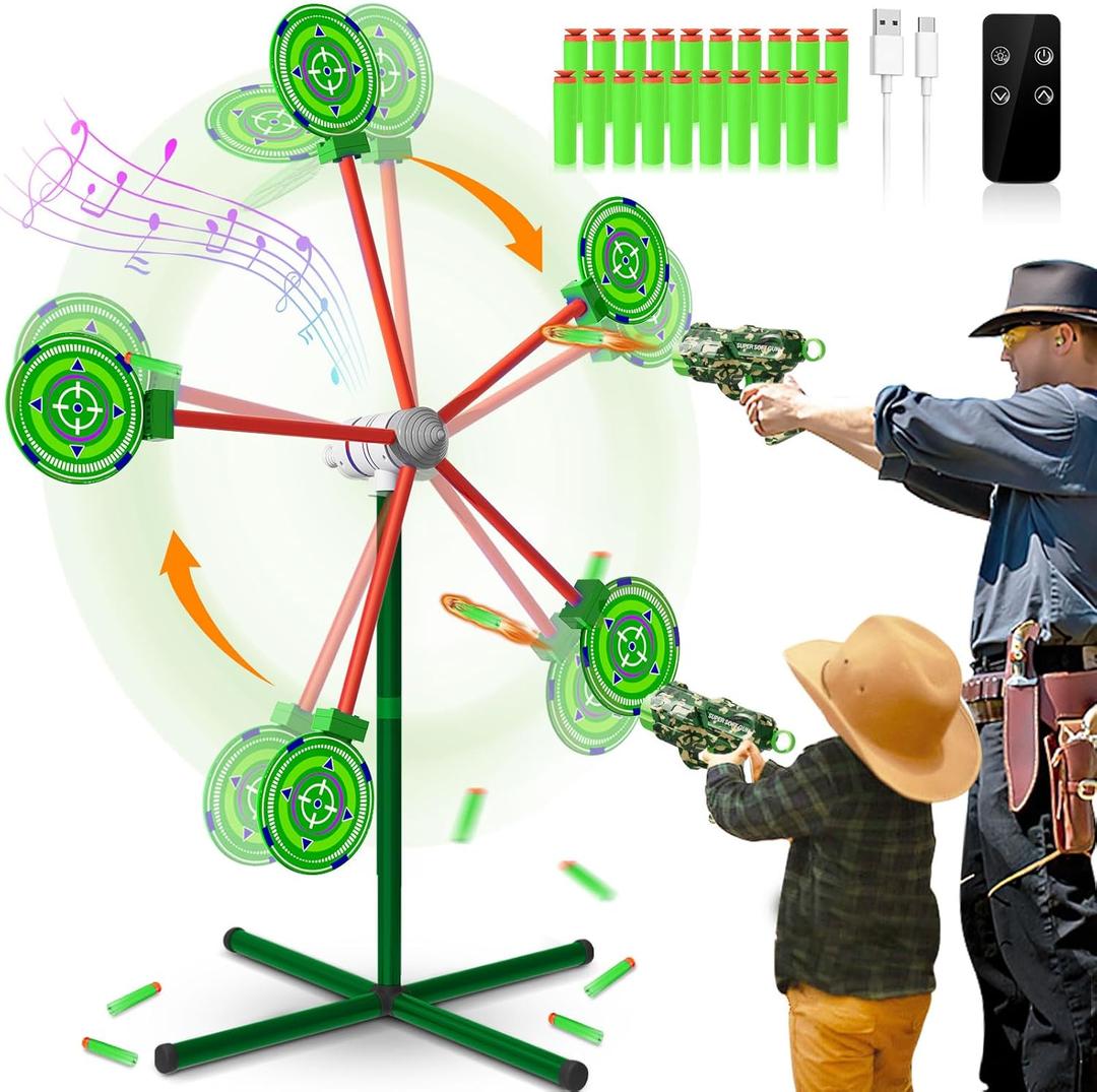 Rocket Shooting Games Toys with Rotating Target 2 Toy Guns 20 Foam Darts Kids Outdoor Toys for Boys Age 5 6 7 8 9 10+ Year Old Carnival Games Compatible with Nerf Guns (Green)
