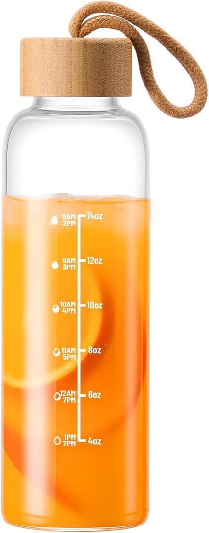 17oz Glass Water Bottles with Time Marker, Glass Bottles with Lid, BPA-Free Reusable Bottle for Gym, Office