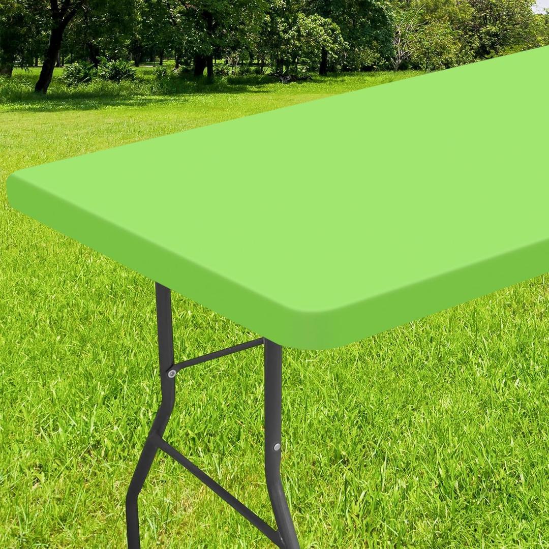 Smiry Rectangle Tablecloth, Elastic Fitted Flannel Backed Vinyl Tablecloths for 4ft Folding Tables, Waterproof Wipeable Table Covers for Indoor, Outdoor, Picnic and Camping (Lime Green, 30"x48")