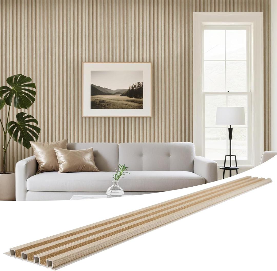 WPC Slat Wall Panels 8 Pack 96" x 6.6", Waterproof Fluted Wall Paneling, Accent 3D Wall Panel for Wall Decor, Bathroom, Bedroom, Office - High Grille Oak (Cover Approx.35 sq.ft)