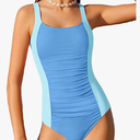 Girl Swimsuit One Piece Bathing Suit for Girls Solid Color Ruched Adjustable Straps Padded Swimwear 11-12y