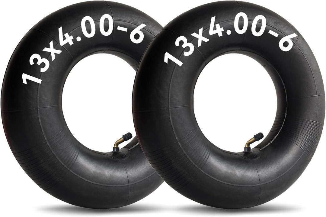 2-Pack 13x4.00-6 Inner Tube, Bent/Angled Valve Stem - Fits 13x4.00-6 4.10/3.50-6, for Garden Tractor, Riding Lawn Mower and Snow Blower