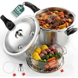 WantJoin Stainless Steel Pressure Cooker(Non-Aluminum),10 Quart Induction Compatible Pressure Cooker with Spring Valve Safeguard Devices,Compatible with Gas & Induction Cooker