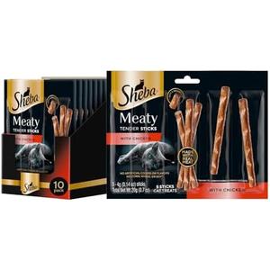 Sheba Meaty Tender Sticks Soft Cat Treats Chicken Flavor, 0.14 oz., 5 Sticks, Pack of 10 (50 Sticks Total)
