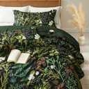 Queen Comforter Set - 3 Pieces Botanical Bedding Comforter Set, 1 Soft Green Plant Flowers Comforter (90"x90") and 2 Pillow Shams(20"x26") Ultra-Soft Comfort Suitable for All Seasons