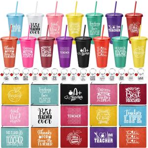 Honeydak 45 Pcs Teacher Appreciation Gifts Set Thank You Cups Makeup Bags Keychain Bulk Teacher Week Thank You Gift for Teachers Day End of Year Staff Holiday Gift(Elegant Style)
