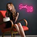 Sweet 16 Party Decorations Neon Sign, Sixteen 16th Birthday Decorations Gift for Girls, Light Up Numbers Sweet 16 Sign for Party Backdrop Wall Decor, Pink,16.5x9.4 inch
